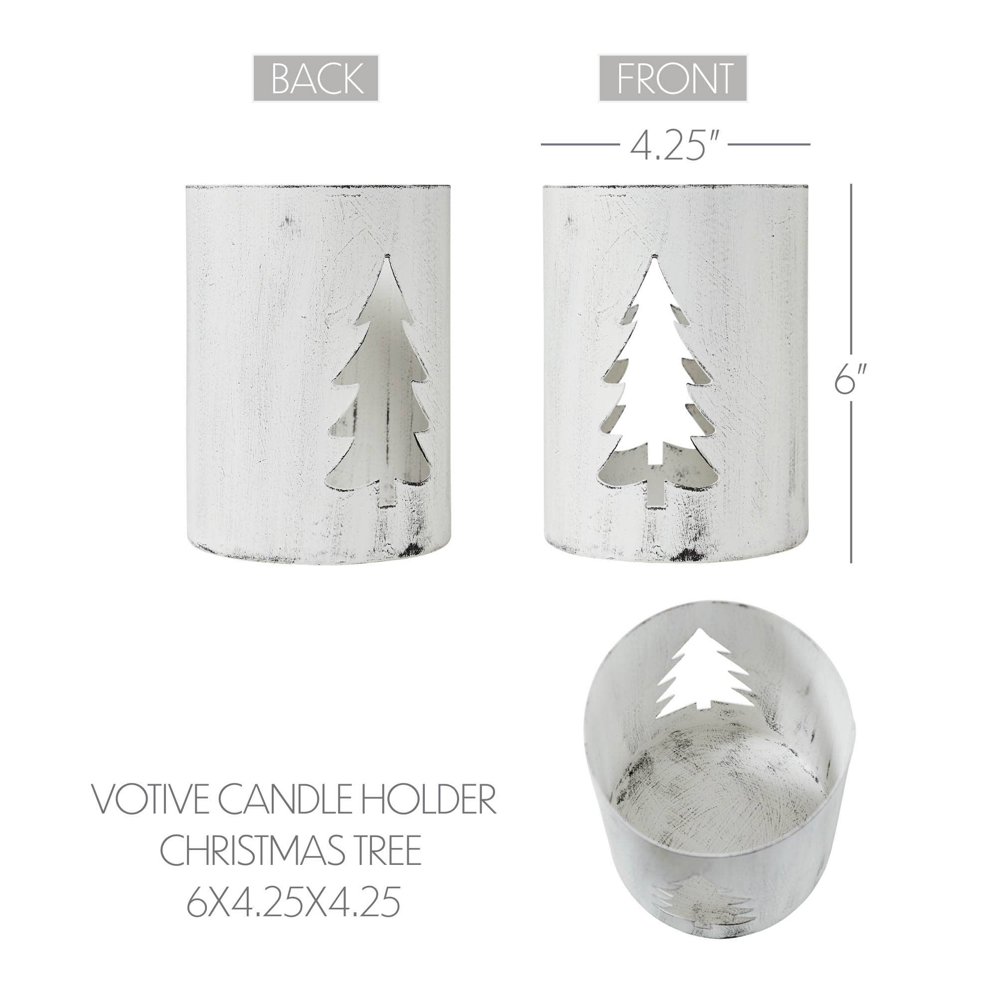 VHC Brands - Vente Bougeoirs - Bougeoir en métal blanc vieilli Evergreen 6x4,25x4,254