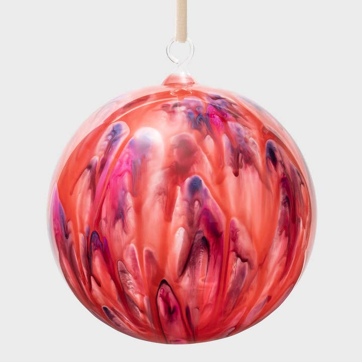 Feather paint large glass balls, red, set of two for wholesale by Joanna Buchanan