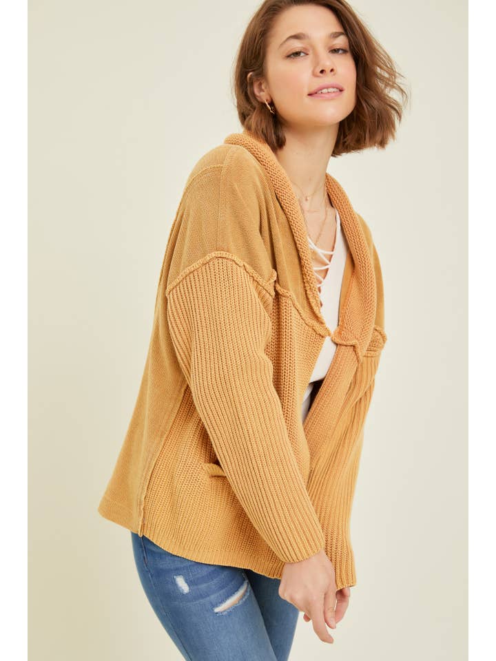 Heyson - Wholesale Cardigan - Women's - EO1075 WESTERN WASHED TERRY CARDIGAN WITH CABLE KNIT SWEATER