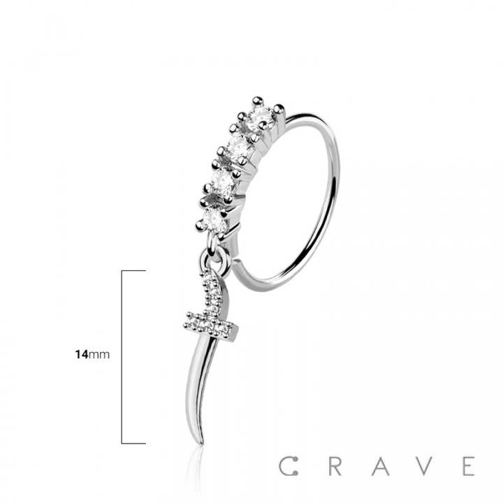 CRAVE BODY JEWELRY - Vendita all'ingrosso Piercing ad anello per naso - ANELLO DA NASO ROTONDO CON GEMMA CUBICA CUBICA A FORMA DI PUGNALE PERSIANO