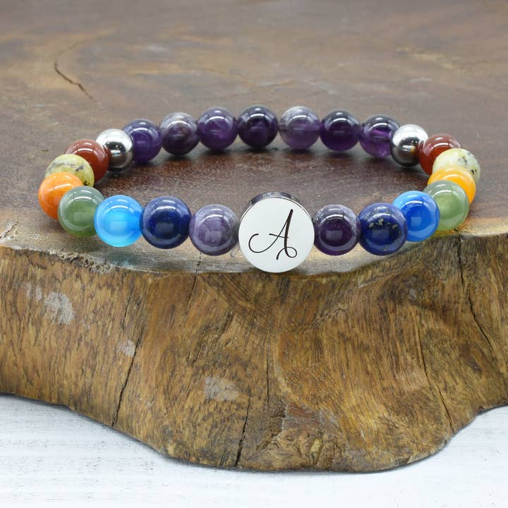 Pulseira elástica inicial redonda Chakra genuína da Pink Box por atacado de Pink Box