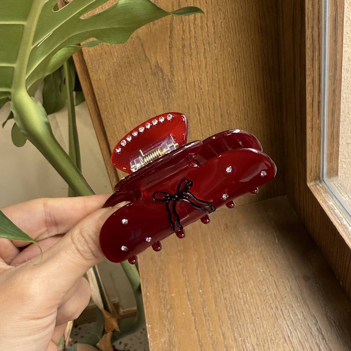 NINEXIS - Wholesale Hair Clip - Women's - CWAHA4517_SEAMLESS DIAMOND DROP OIL BOW HAIR CLIP