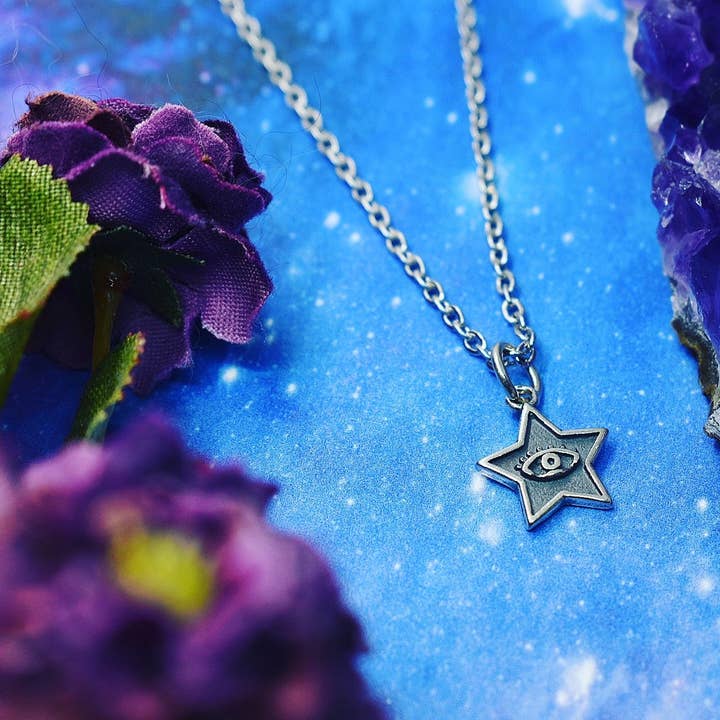 Collar de estrella minimalista con ojo, plata de ley 925, collar gótico, bruja para venta al por mayor de JorieJewelry