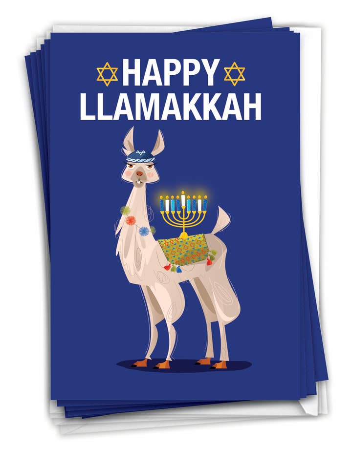 Æske med 12 Hanukkah-kort - Llamakkah for engroshandel hos NobleWorks
