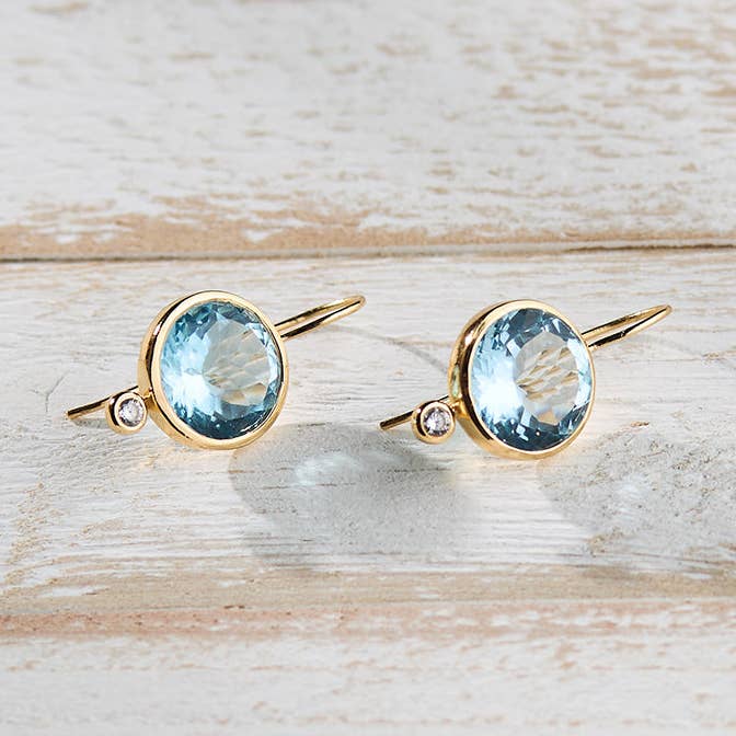 Tini Mini Drop Earrings in Faceted Sky Blue Topaz for wholesale by Laura Foote Designs