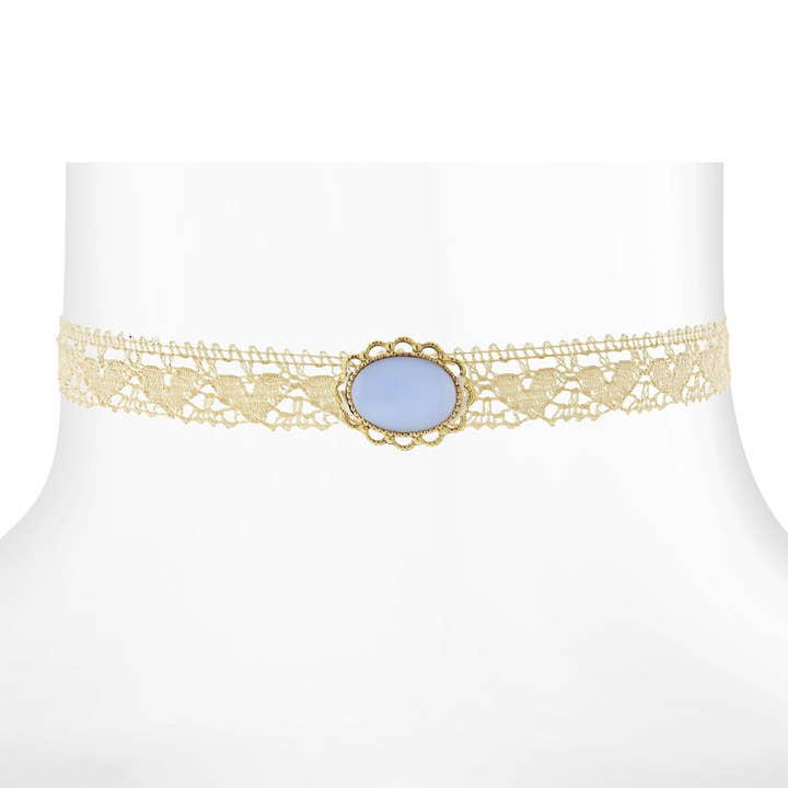 1928 Jewelry – wholesale Choker/collar – 1928 Jewelry Ivory Heart Lace Choker With Moonstone Necklace