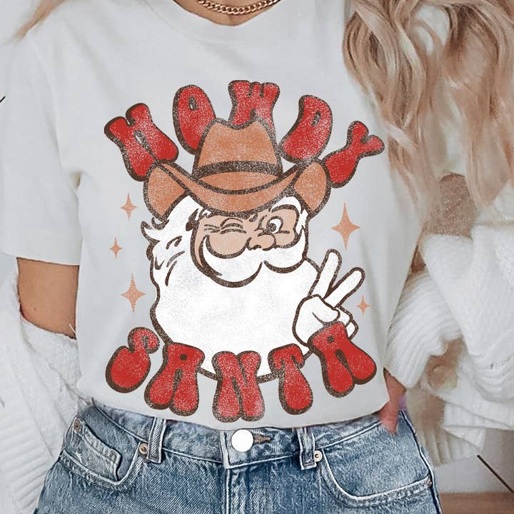 HOWDY SANTA Grafikdruck Kurzarm-Lose-Top für den Großhandel von Amused by Blue