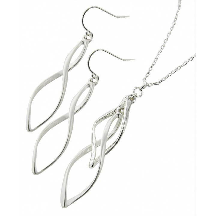 FR6075 Silver Slim Two Layered Twisted Wave Necklace Set for wholesale by 0011 PREMIERE