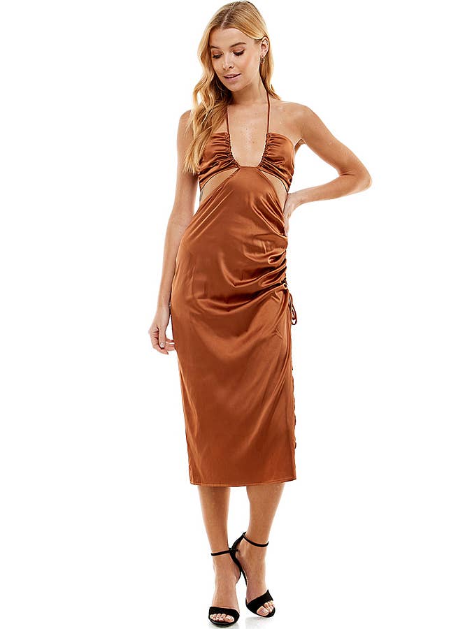 ACOA COLLECTION - Vente Robe – femme - ROBE MIDI FRONCÉE AVEC DÉCOUPES16