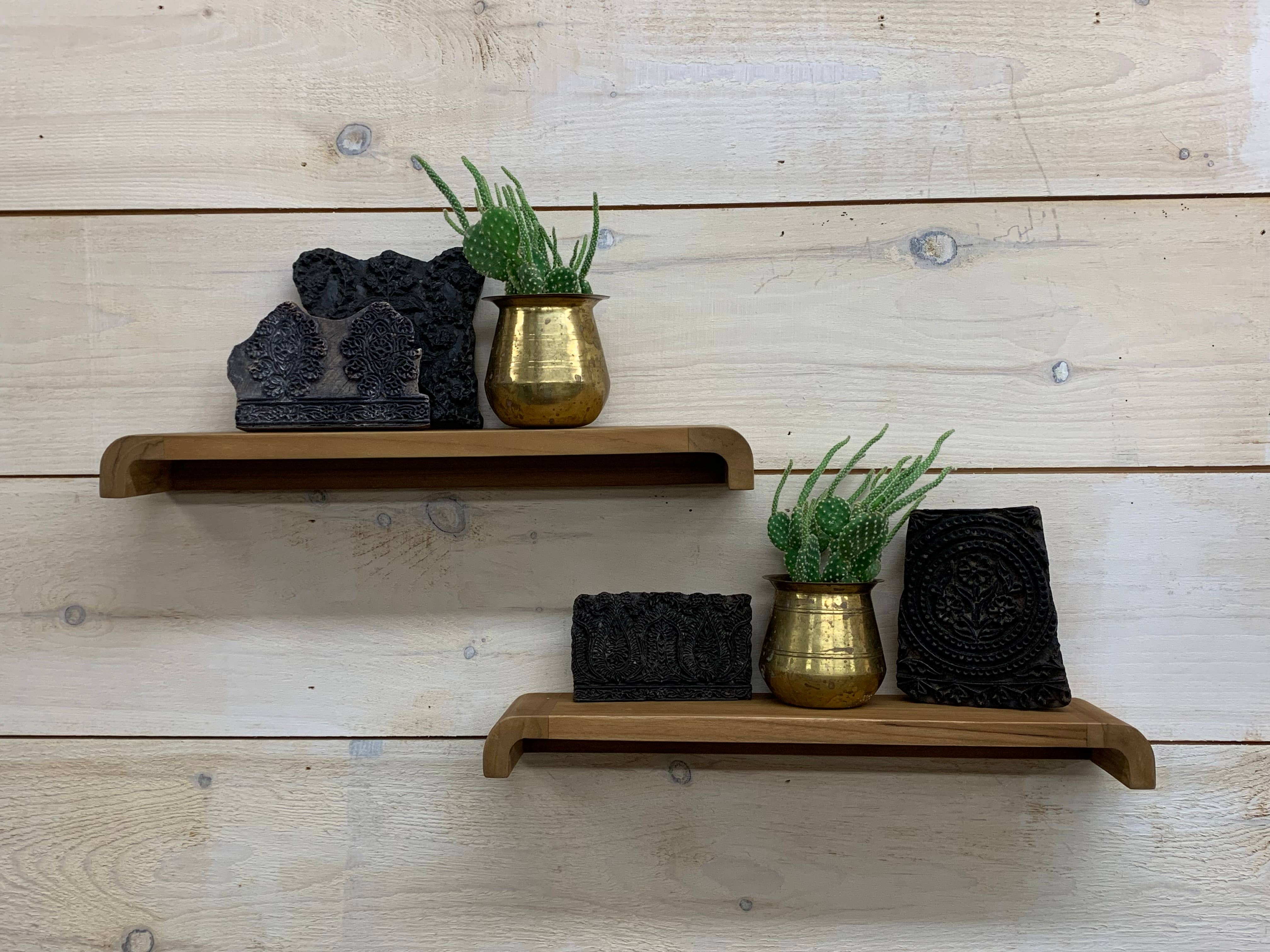 Asia West - Wholesale Wall Mounted Shelf - Solid Teak Wall Mounted Floating Shelf (Pair)1