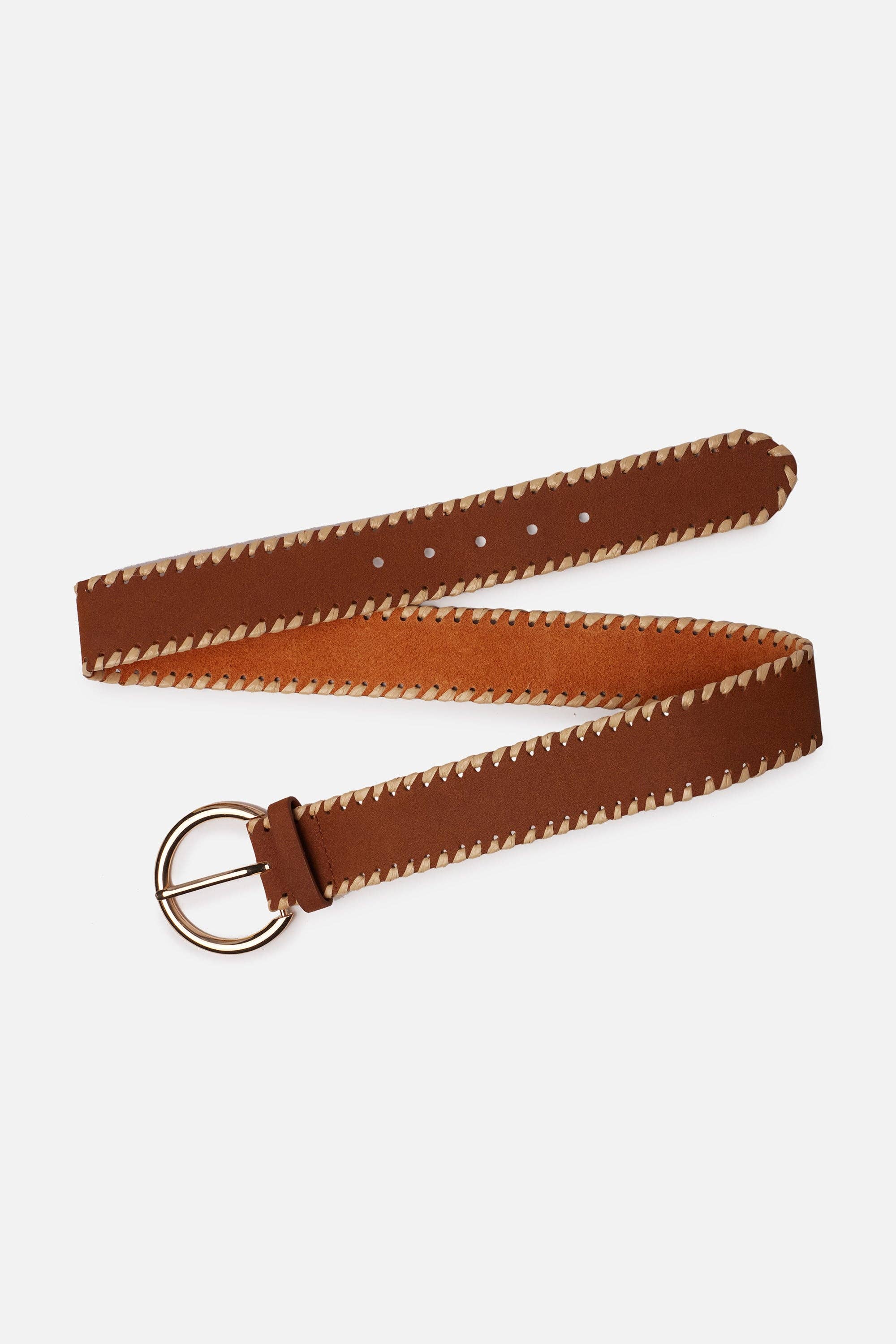 ADRIE COGNAC LEATHER BELT - 1.6" WIDE GOLD CIRCLE BUCKLE for wholesale on Faire6