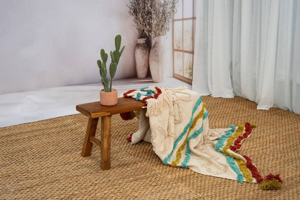 Glamthread – wholesale Throw blanket – Handwoven Cotton Throw Blanket - Boho Textured Design with Tassels4