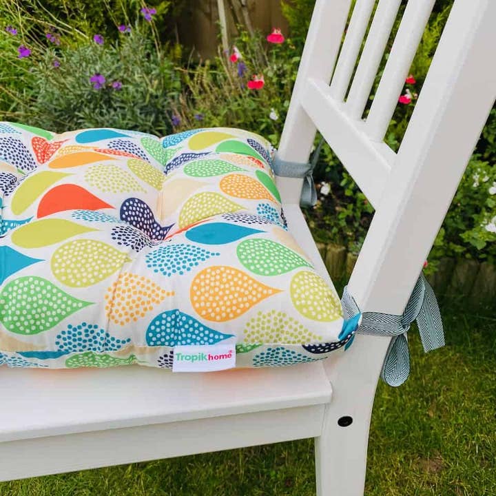 TROPIK HOME – Almofada de cadeira por atacado – Gotas coloridas da água, almofada de assento funky do coxim da cadeira com laço3