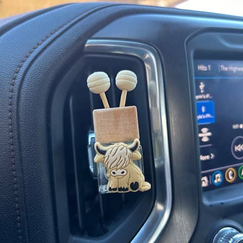 The Prickly Five - Wholesale Reed Diffuser - Tan Highland Cow Vent Clip Diffuser