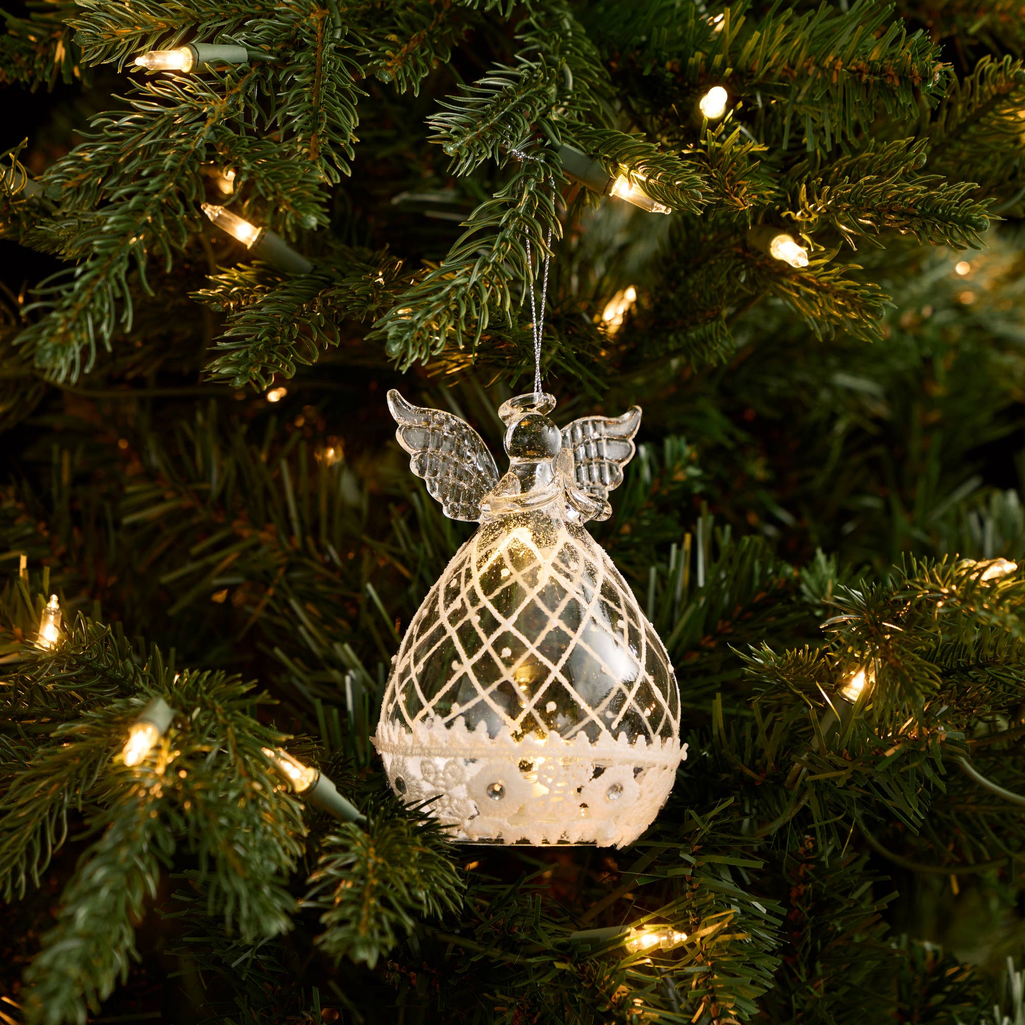 RCS Gifts - Wholesale Ornament - Light Up Angel Ornament w/ Jewels & Lace