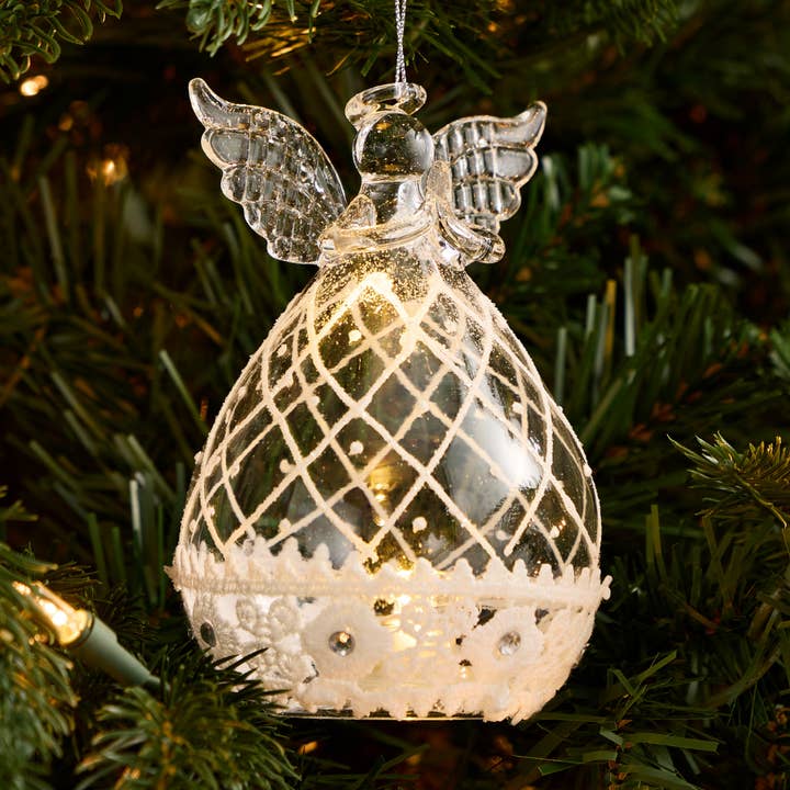 Light Up Angel Ornament w/ Jewels & Lace for wholesale by RCS Gifts