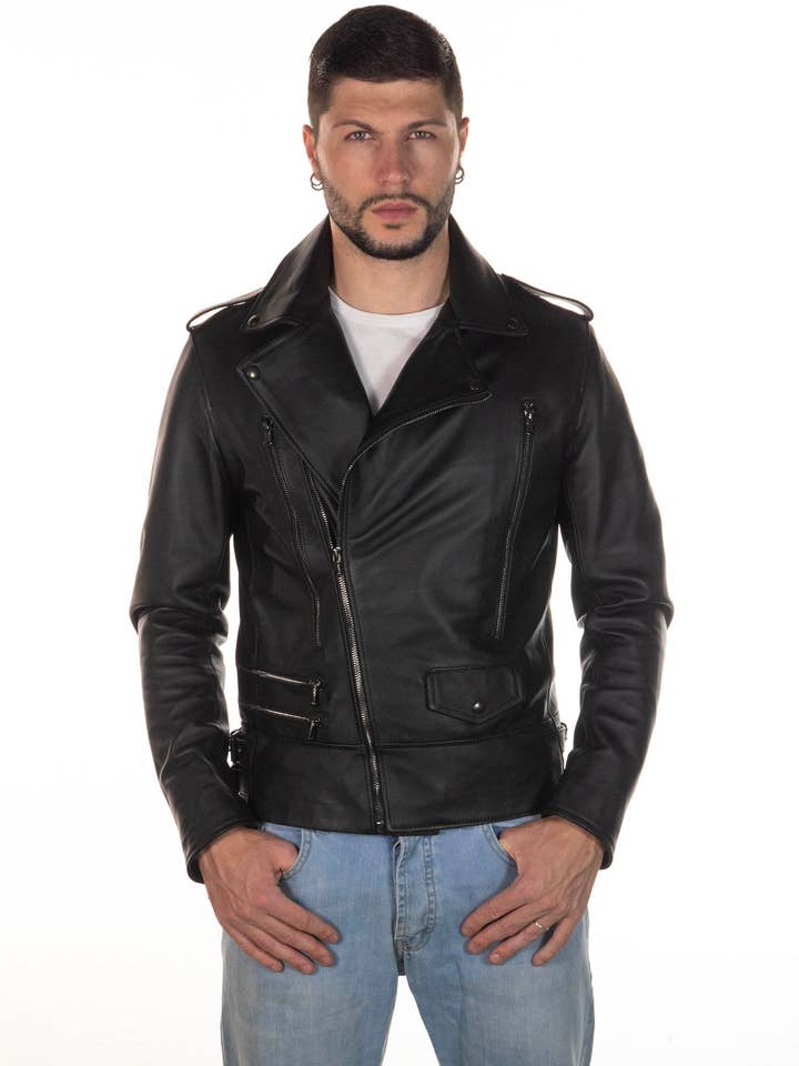Perfect - Clou en cuir véritable noir pour homme pour la vente par Michelangelo srls