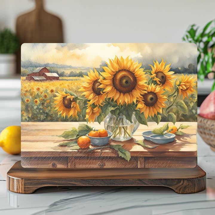 Tempered Glass Sunflower Kitchen Cutting & Serving Board for wholesale by Fernville Creations