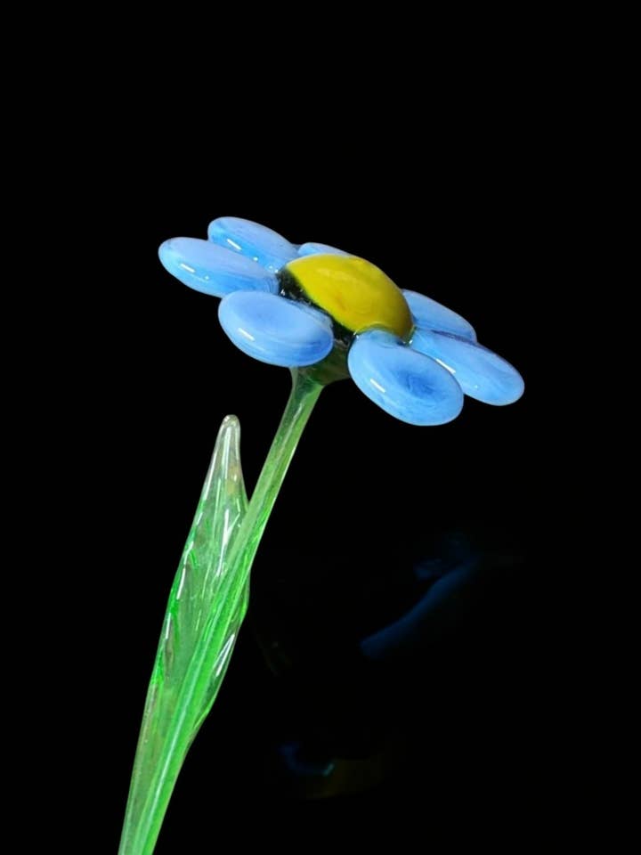 Light Blue Glass Daisy - Handcrafted Long Stem Flower for wholesale by Glass by Iness