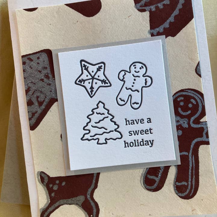 Gingerbread Cookie Holiday card for wholesale by Deep Ink Letterpress