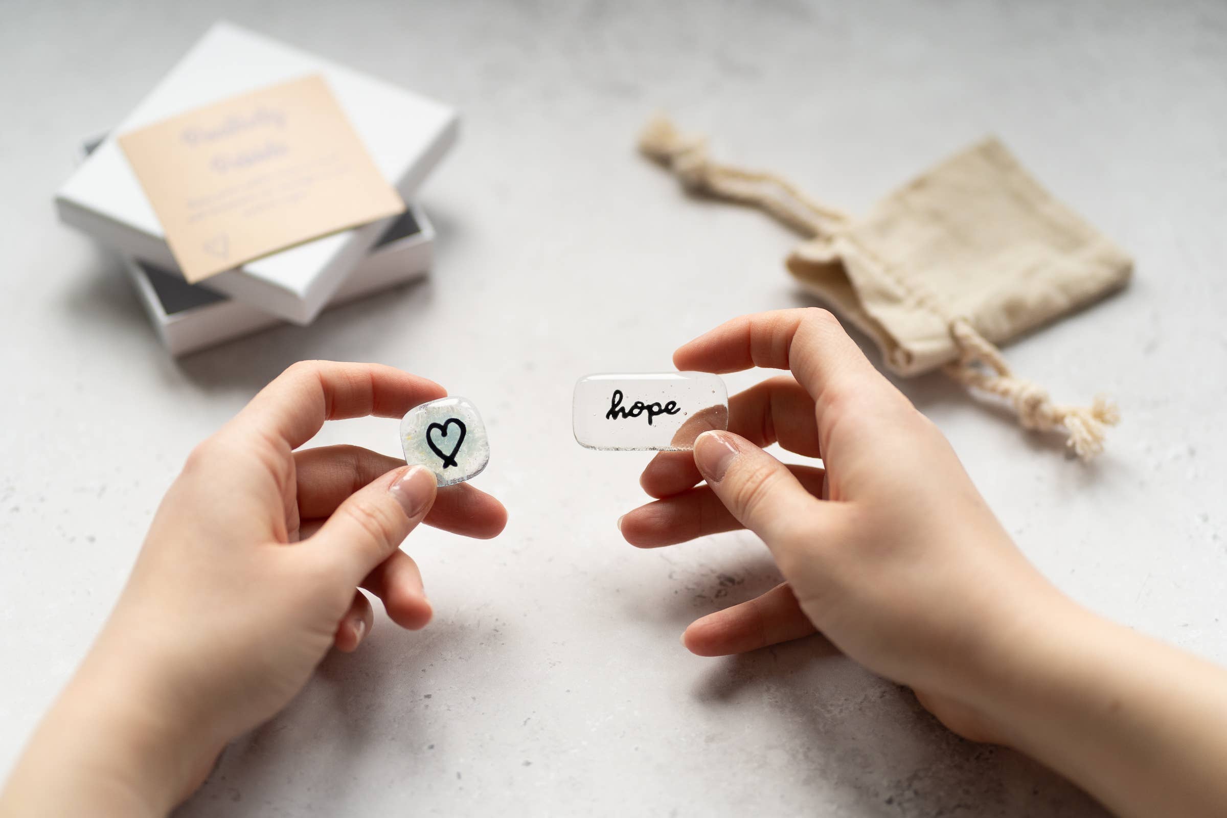 Salvia Glass - Wholesale Keepsake Coin/Token - Hope Positivity Pebble set -  fused glass pocket pebbles1