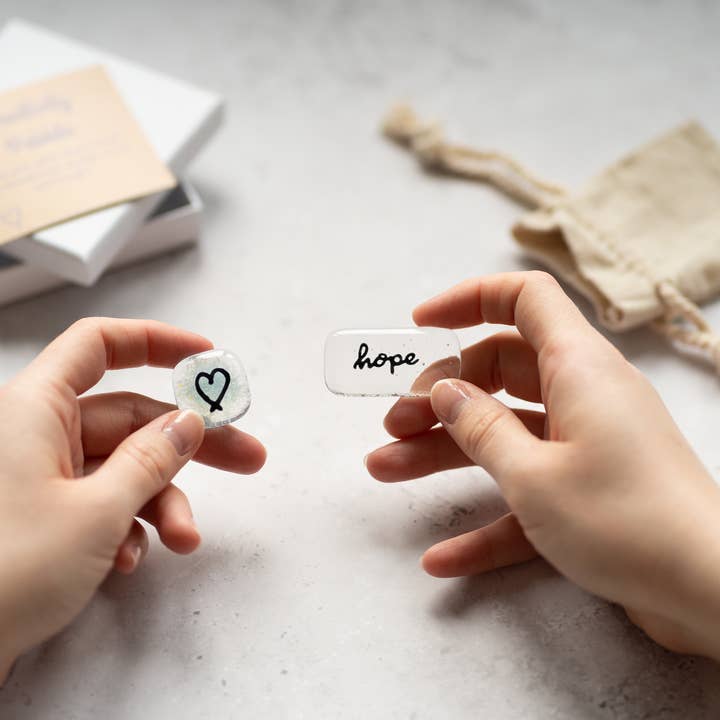 Salvia Glass - Wholesale Keepsake Coin/Token - Hope Positivity Pebble set - fused glass pocket pebbles1