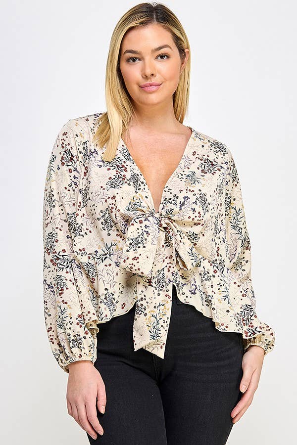 Haute Fox Plus Size & Contemporary – wholesale Blus - Dam – Plus Size Blommönster Front Slips Top JK18498-T