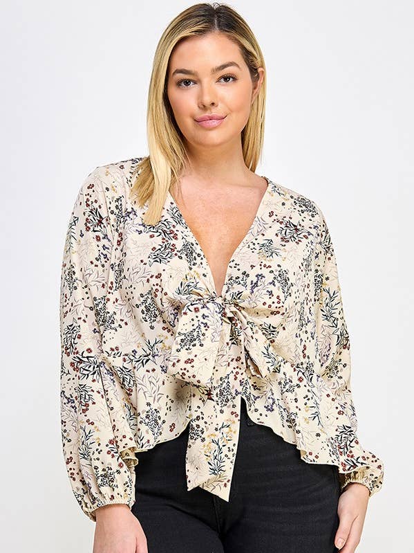 Haute Fox Plus Size & Contemporary – wholesale Blus - Dam – Plus Size Blommönster Front Slips Top JK18498-T0