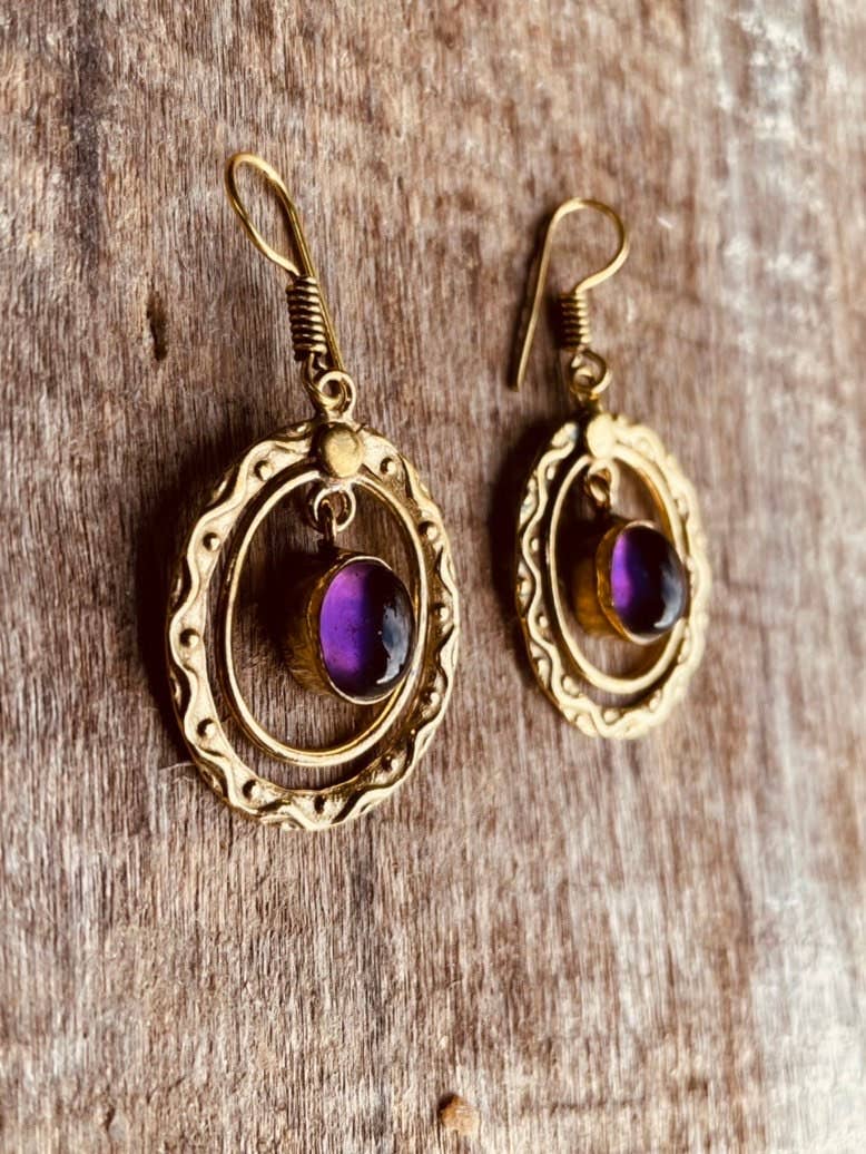 Kaali Boutique - Wholesale Dangle Earrings - Amethyst Earrings Dangle Brass Ethnic, rustic, yoga, hippie, gypsy, pretty, psy, boho, bohemian, festival0