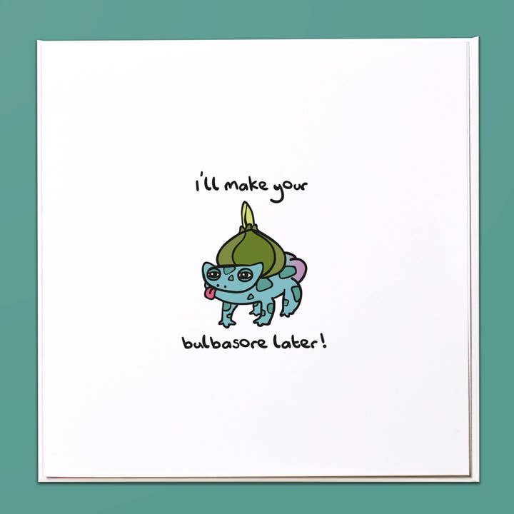 Jeg laver dit Bulbasaur senere Pokémon-hilsen kort for engroshandel hos The Crafty Giraffe