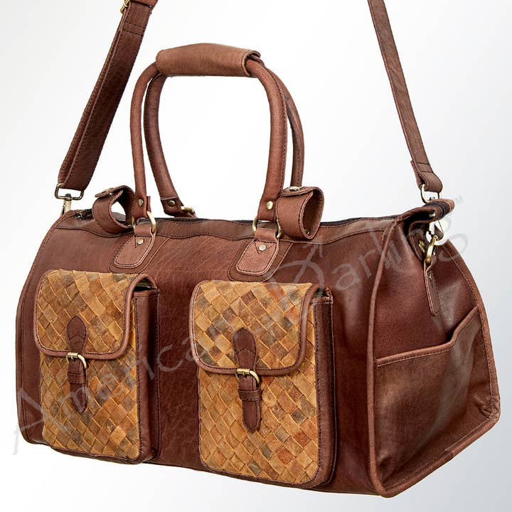 Sac de voyage en cuir tressé LC-ADBGI124A - Weekender de voyage occidental avec deux poches avant. pour la vente par LS Western