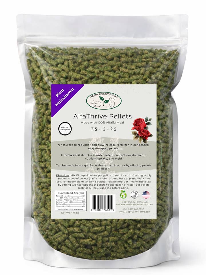 Après-shampoing de sol et granulés multivitaminés pour plantes AlfaThrive pour la vente par Happy Bunny Farms