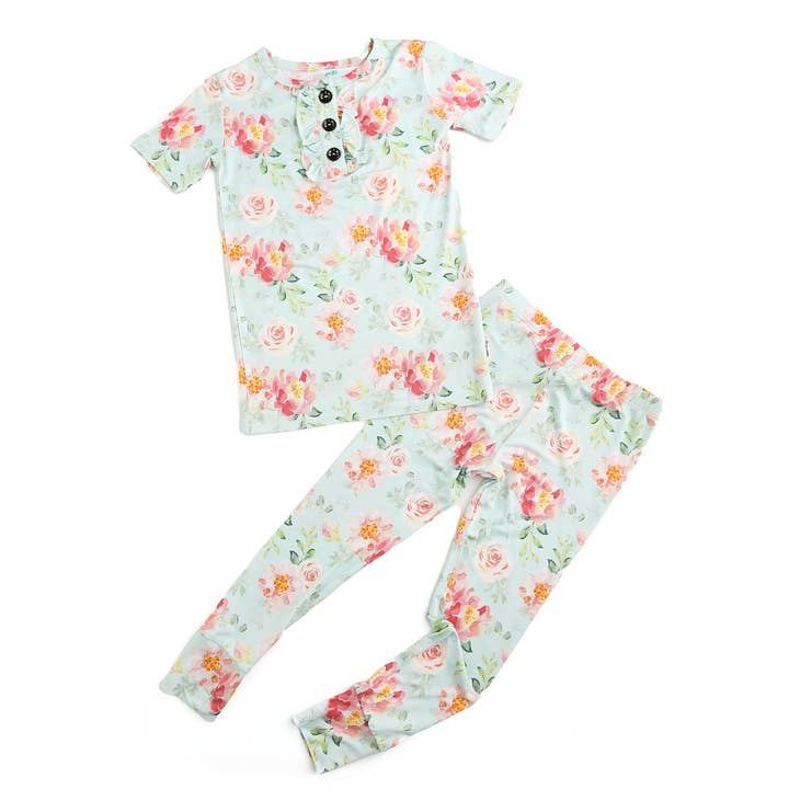 Gigi and Max - Wholesale Sleepwear Set - Kids - Mae Floral Ruffle Two Piece Bamboo Toddler Sleepies Little