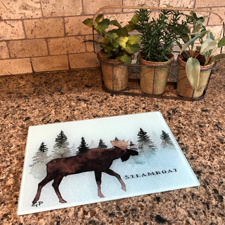 GP Originals - Wholesale Cutting Board - Evergreen Moose Tempered Glass Cutting Board
