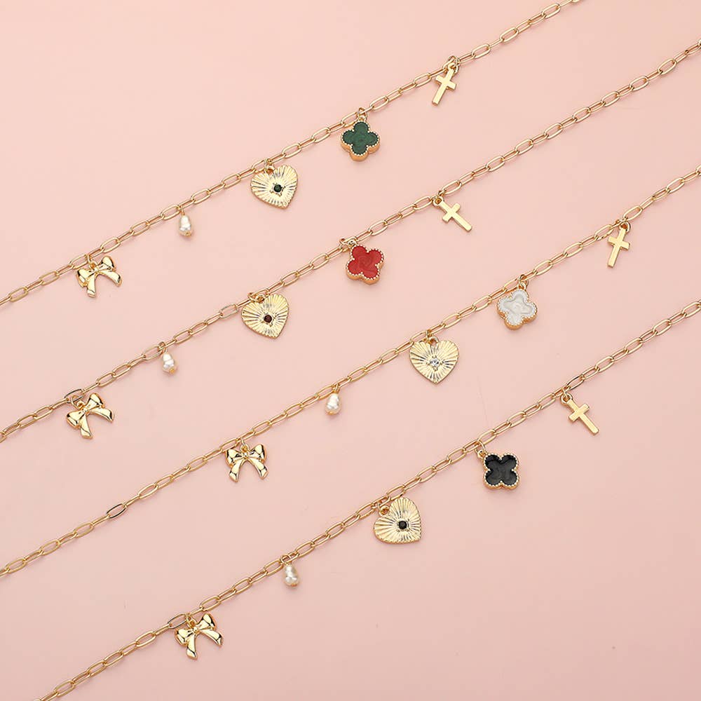 Sensibling Corp. – Colar pingente/pendente por atacado – Colar com Pingente de Coração, Laço, Pérola, Trevo de Quatro Folhas e Cruz em Forma de Clipes de Papel1