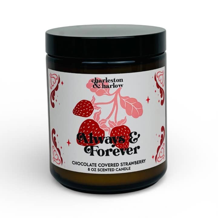 *Valentine's Day* Always & Forever Choc cvrd Strb Soy Candle for wholesale by Charleston & Harlow Candle Co.