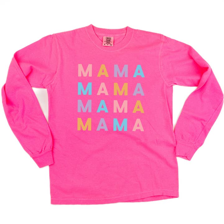 Little Mama Shirt Shop – wholesale T-shirts med screentryck – Dam – MAMA x4 - PASTELL DESIGN - LÅNGÄRMAD KOMFORTFÄRGAD T-SHIRT