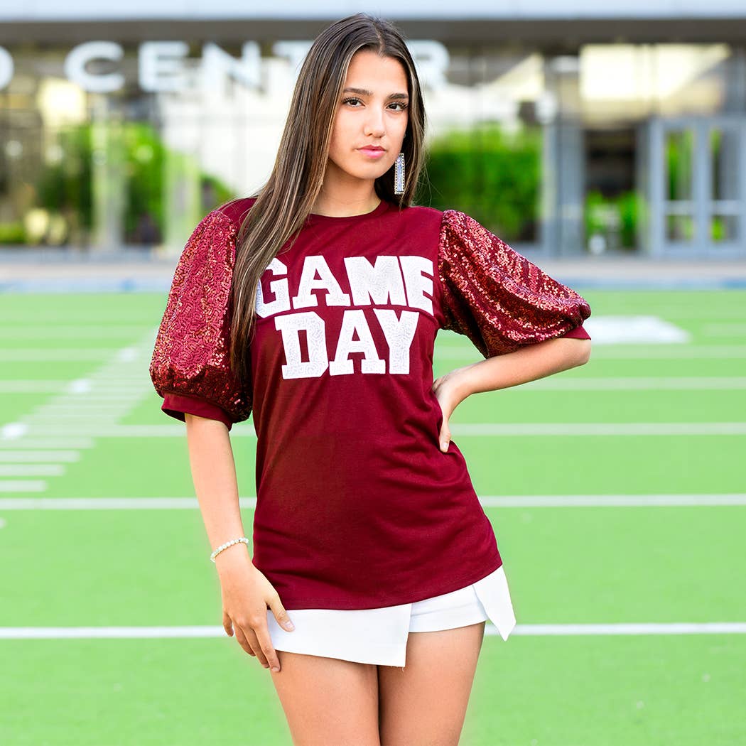 Your Fashion Wholesale – wholesale Blouse – Women’s – Game Day Sequin Bubble Sleeves Top4
