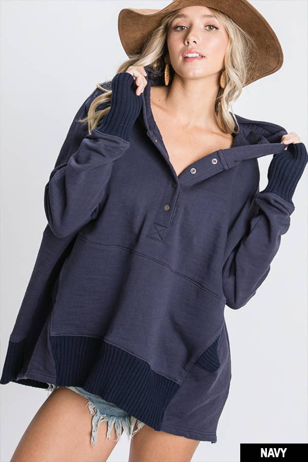 BUCKETLIST INC – wholesale Hoodie – Women's – IT1160B French Terry Oversized Solid Hoodie Top1