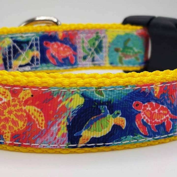 1" Watercolor Sea Turtle Dog Collar for wholesale by Scuttlebutt's Boutique