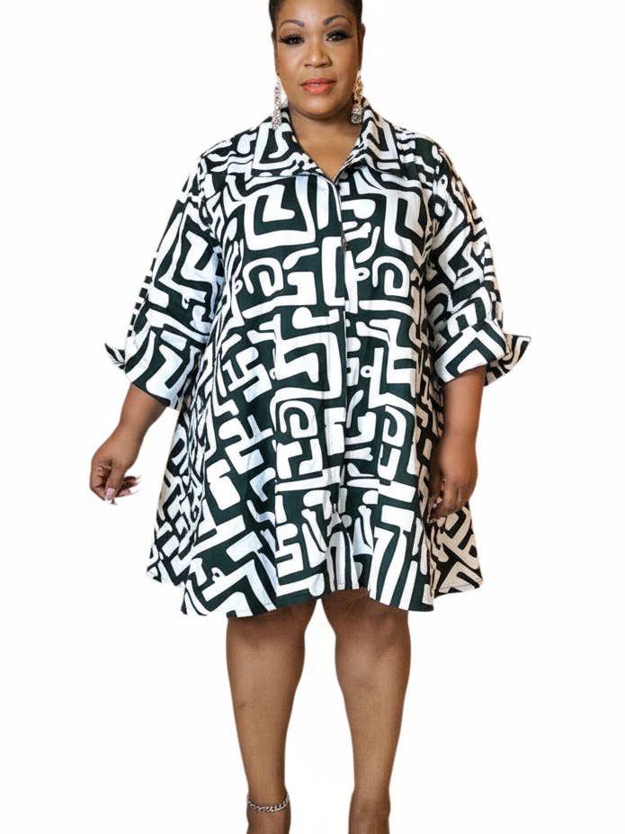 243- Cotton Short Dress / Blouse- Geometric Pattern for wholesale by India Batik