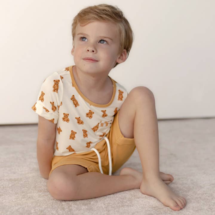 Free Birdees - Wholesale Shorts - Kids - Desert Tan Kids Harem Shorts with Pockets || Bamboo/Cotton/Spandex French Terry (18M-10Y)