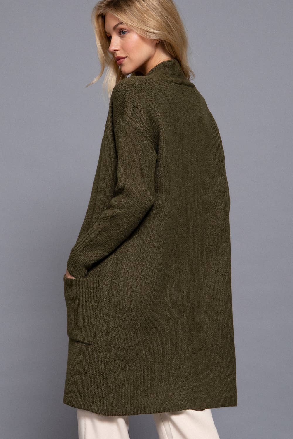 Active Basic | Active USA – Cardigan - Mulher por atacado – Cardigan aberto de malha com mangas longas e bolso9