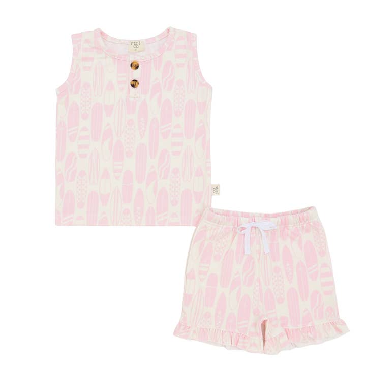 Ensemble à Volants Bord de Mer | Surf's Up | Rose pour la vente par ntrl co.