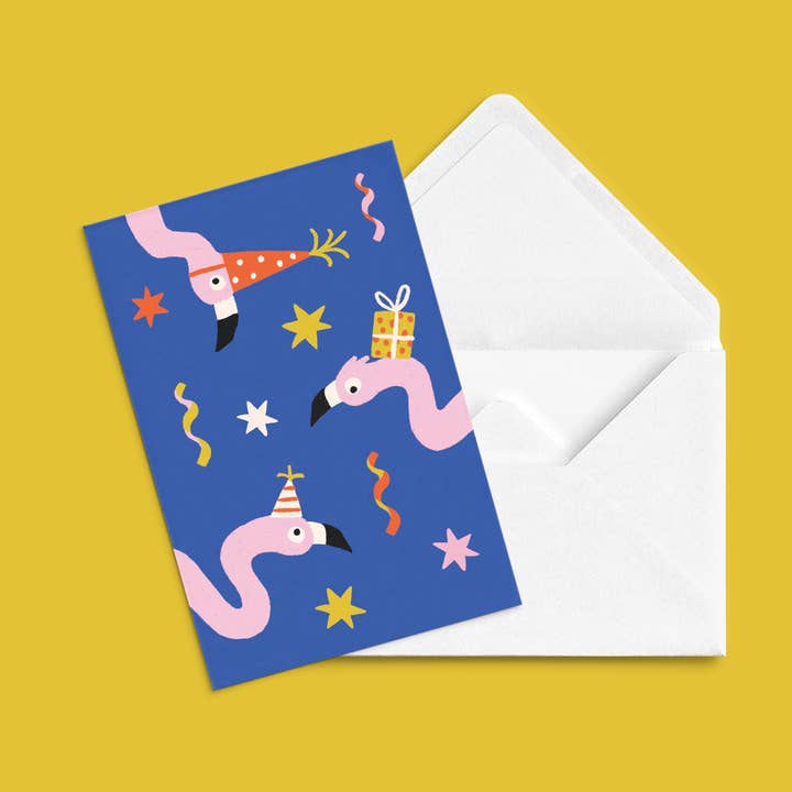 Anne-Julie Dudemaine - Wholesale Everyday Greeting Card - Carte de souhait 'Flamants Festifs'0