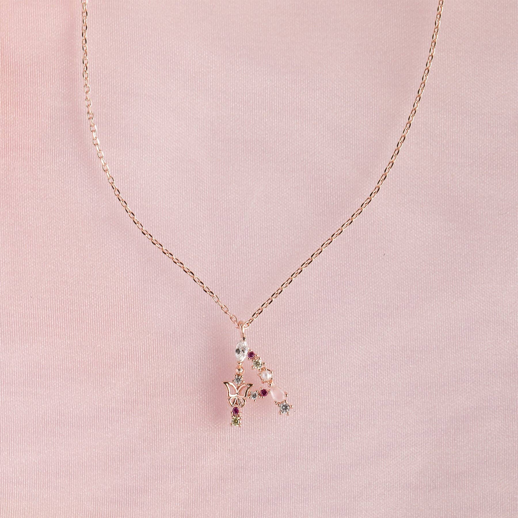 Girls Crew – wholesale Pendant/charm necklace – Flutterfly Stone Initial Necklace10