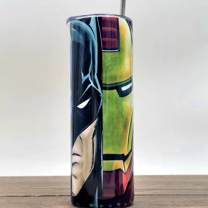 LGH Designs - Wholesale Insulated Mug/Tumbler - Batman, Ironman, Hulk, Spiderman, Captain America Mash Up 20oz Sublimated Skinny Stainless Steel Double Wall Tumbler1