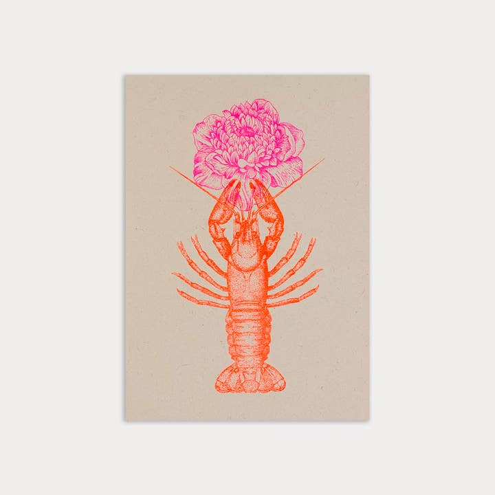 Togethery - Wholesale Postcard - Postcard / Lobster with Flower / Riso Print0