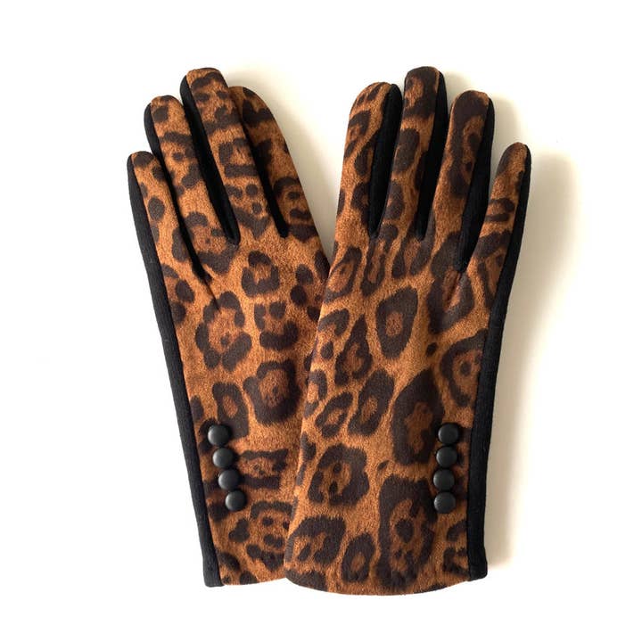 LUV & Co. - Wholesale Gloves - Women's - leopard print winter gloves with button detail1