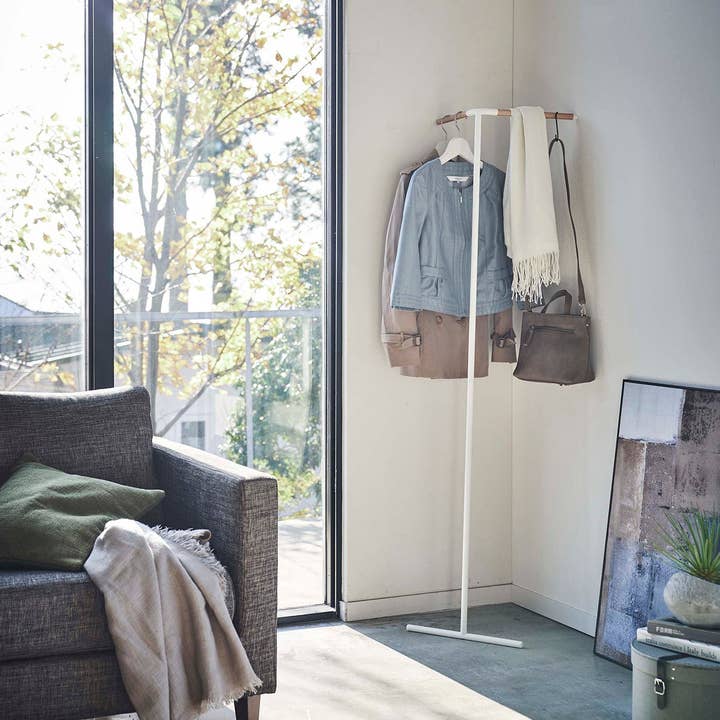 Yamazaki Home - Wholesale Coat Rack - Corner Leaning Coat Hanger - Steel + Wood1